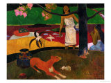 Tahitian Idyll  Two Women in Idyllic Scenery with Orange Dog  1892