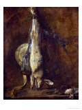 Dead Hare  Game Bag and Powder-Flask  a Thrush and a Lark
