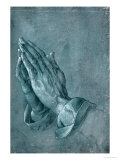 Praying Hands  1508  Point of Brush and Black Ink  Heightened with White  on Blue Prepared Paper