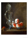 Pewter Pot with Plate of Peaches  Prunes and Nut  Around 1728