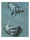 Hands  Two Studies  Chalk Drawing on Blue Paper