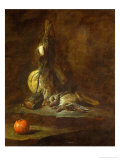 Two Dead Hares with Game-Bag  Powder Flask and Orange  1728