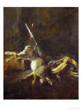 Two Hares  a Game Bag and Powder-Flask  Before 1728