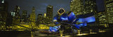 Buildings Lit Up at Night  Pritzker Pavilion  Millennium Park  Chicago  Illinois  USA