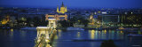 Suspension Bridge Lit Up at Dusk  Chain Bridge  Danube River  Budapest  Hungary