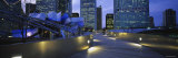 Buildings Lit Up at Night  Pritzker Pavilion  Bp Bridge  Millennium Park  Chicago  Illinois  USA