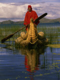 Traditiona Totora Reed Boat & Aymara  Lake Titicaca  Bolivia / Peru  South America