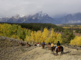 Tourists Enjoying Horseback Riding  Grand Teton National Park  Wyoming  USA