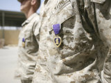 Machine Gunners Stand at the Position of Attention with Their Purple Heart Awards