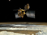 Artists Rendition of the Mars Reconnaissance Orbiter as It Orbits Over the Martian Poles