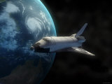 Space Shuttle Backdropped Against Earth
