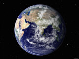 Full Earth Showing Europe and Asia (With Stars)