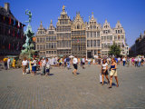 Restored Guildhouses  and the Brabo Fountain  Grote Markt  Antwerp  Belgium