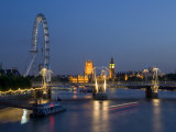 Houses of Parliament and London Eye at Dusk  London  England  United Kingdom
