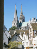 Spires of Notre Dame Cathedral  and Old Town  Chartres  Centre Val De Loire  France