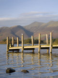 Wooden Jetty at Barrow Bay Landing on Derwent Water Looking North to Skiddaw in Autumn