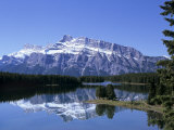 Snowy Peak of Mount Rundle Reflected in the Water of Two Jack Lake  Banff National Park  Alberta