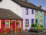 Green Post Van Outside Houses in Main Street of Historical Village on Ring of Beara Tourist Route