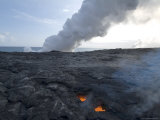 Skylight  with Plumes of Steam as Lava Reaches the Sea Beyond  Hawaii Volcanoes National Park