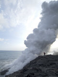 Plumes of Steam Where the Lava Reaches the Sea  Hawaii Volcanoes National Park  Island of Hawaii