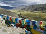 Prayer Flags and View Over Cultivated Fields  Yumbulagung Castle  Tibet  China