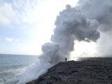 Plumes of Steam Where the Lava Reaches the Sea  Hawaii Volcanoes National Park  Island of Hawaii