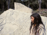 Lacandon Indian from Bonampak in Front of Mayan Stele  Mexico  North America