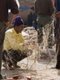 Fisherman Repairing Net  Essaouira Harbour  Morocco  North Africa  Africa