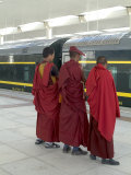 Lamas Awaiting Arrival of Train  New Railway Station  Beijing to Lhasa  Lhasa  Tibet  China