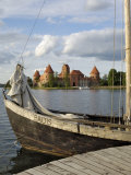 Traditional Boat and Trakai Castle  Trakai  Near Vilnius  Lithuania  Baltic States
