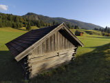 Wooden Barns Dot the Alpine Landscape  Near Garmisch-Partenkirchen and Mittenwald  Bavaria  Germany