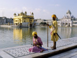 Sikhs in Front of the Sikhs' Golden Temple  Amritsar  Pubjab State  India