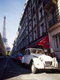 Parked Citroen on Rue De Monttessuy  with the Eiffel Tower Behind  Paris  France
