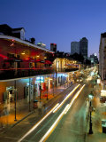 Bourbon Street and City Skyline at Night  New Orleans  Louisiana  USA