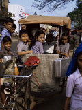 Schoolchildren in Cycle Rickshaw  Aleppey  Kerala State  India