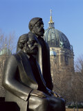 Statues of Marx and Engels  with the Dom (Cathedral)  Behind  Berlin  Germany