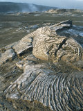 Kilauea Volcano Crater Showing Solidified Ropy Lava Called Pahoehoe  the Big Island  Hawaii  USA