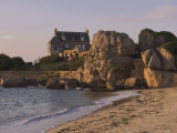 Beach House Built Behind Rocks  Tregastel  Cote De Granit Rose  Cotes d'Armor  Brittany  France