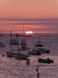 Sunset Over Boats Moored at Sea  Tregastel  Cote De Granit Rose  Cotes d'Armor  Brittany  France