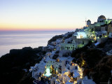 View Over the Town of Oia at Twilight with Aegean Sea in the Background  Cyclades Islands  Greece