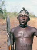 Portrait of a Man with Spears and Elaborate Scarring  Azende  Sudan  Africa