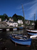 Blue Sailing Dinghy and River Aven  Pont-Aven  Brittany  France