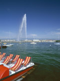 Lac Leman with Water Jet in Lake  Geneva  Switzerland