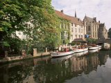 View Along River Dijver Towards Bridge of St John of Nepomucenus  Bruges  Flanders  Belgium