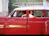 Women Waiting in Taxi in the Early Morning  Havana  Cuba  West Indies  Central America