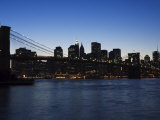 Manhattan Skyline and Brooklyn Bridge at Dusk  New York City  New York  USA