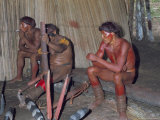 Kamayura Indians Playing Flutes Inside Hut  Xingu Area  Brazil  South America