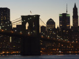 Manhattan Skyline and Brooklyn Bridge at Dusk  New York City  New York  USA