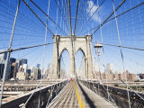 Pedestrian Walkway on the Brooklyn Bridge Looking Towards Manhattan  New York City  New York  USA