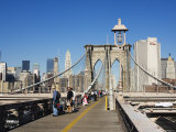 Pedestrian Walkway on the Brooklyn Bridge Looking Towards Manhattan  New York City  New York  USA